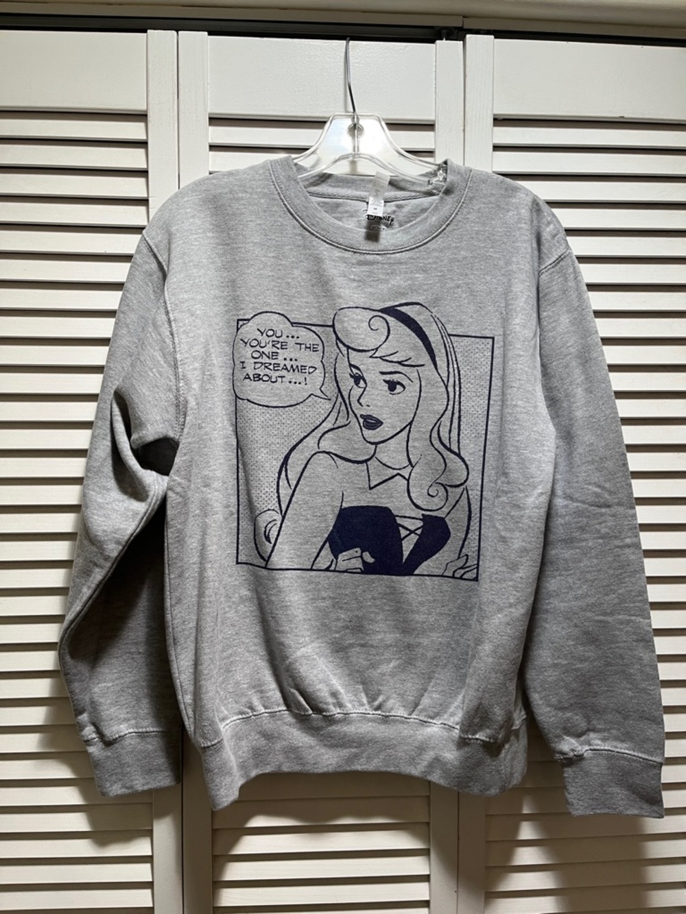 Disney Sleeping Beauty Gray Crewneck Sweatshirt with navy logo